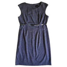 Connected Apparel Blue Midi Dress Tailored Tweed Belted Office Career Womens 16
