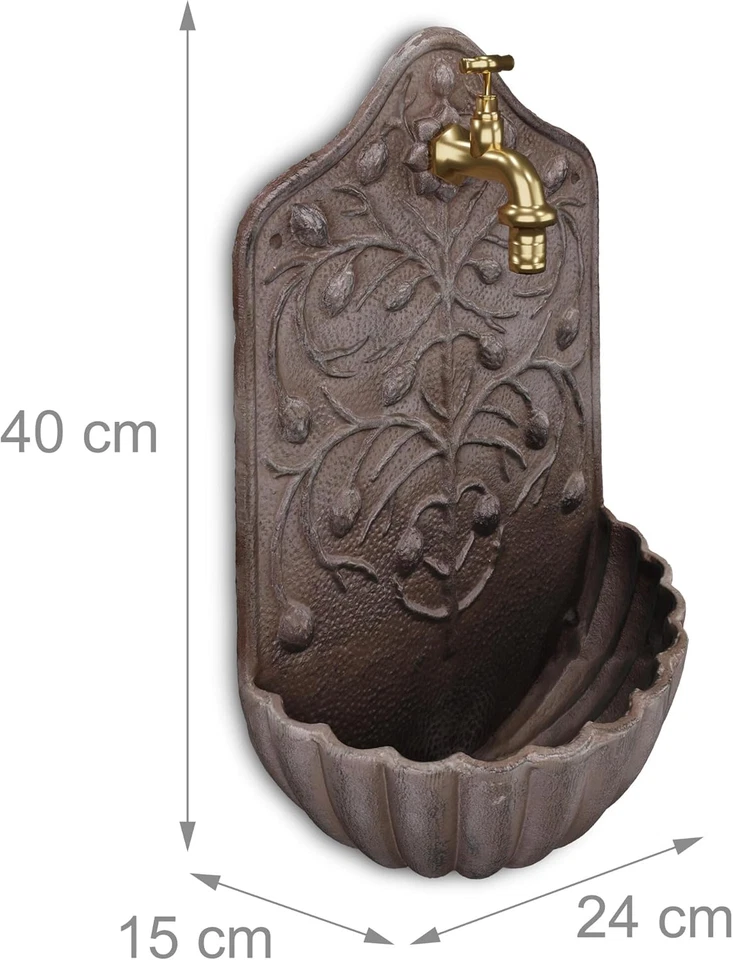 Wall Fountain with Tap Garden Sink Cast Iron 40 X 24 X 15 Cm Antique Brown - image 4 of 4