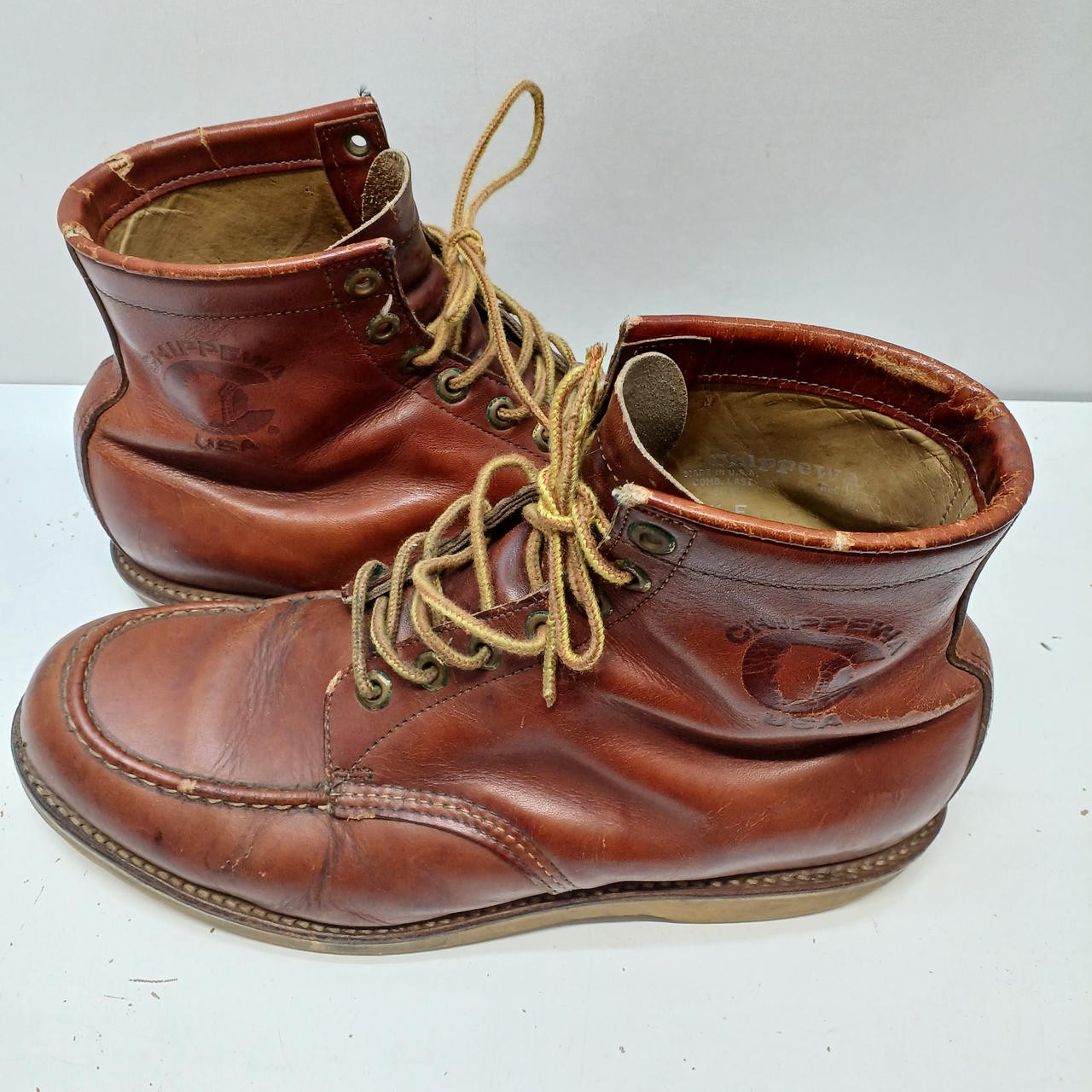 CHIPPEWA Boots 80s Moc Toe Work Boots Leather Brown Size 9.5