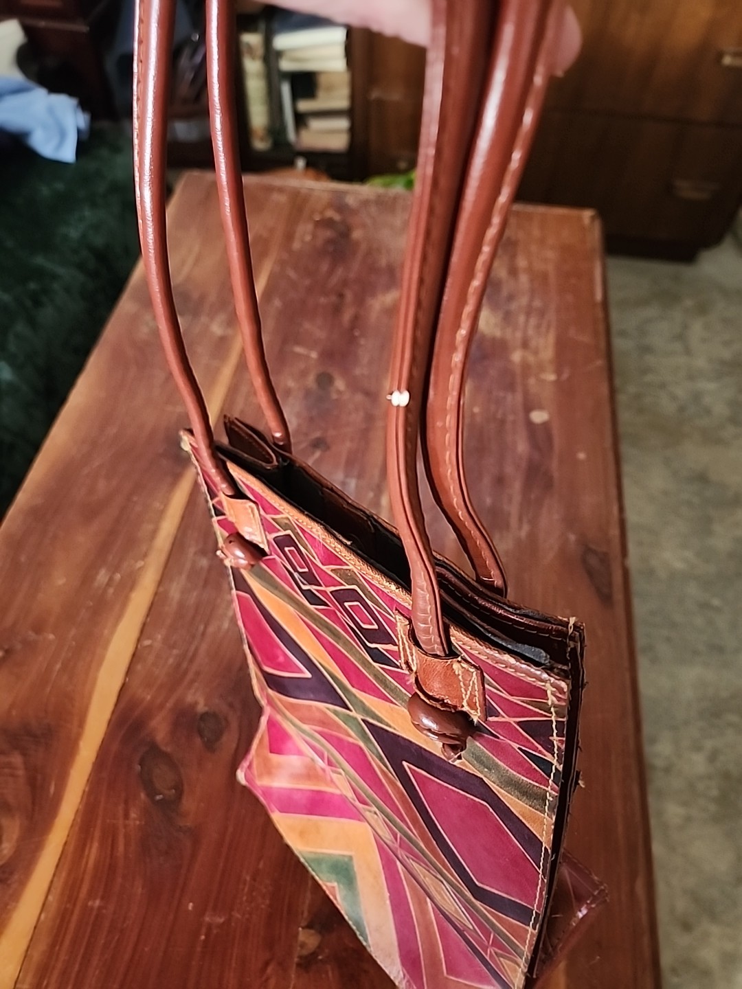 Vtg Mtc 1992 Leather Rectangular Tooled Geometric… - image 4