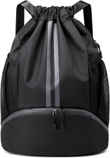 Water-Resistant Drawstring Backpack with Shoe Compartment for Sports