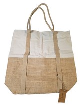 Tribeca Tribe Beach Tote Bag Natural Jute Canvas Large Shoulder Bag Lined NWT
