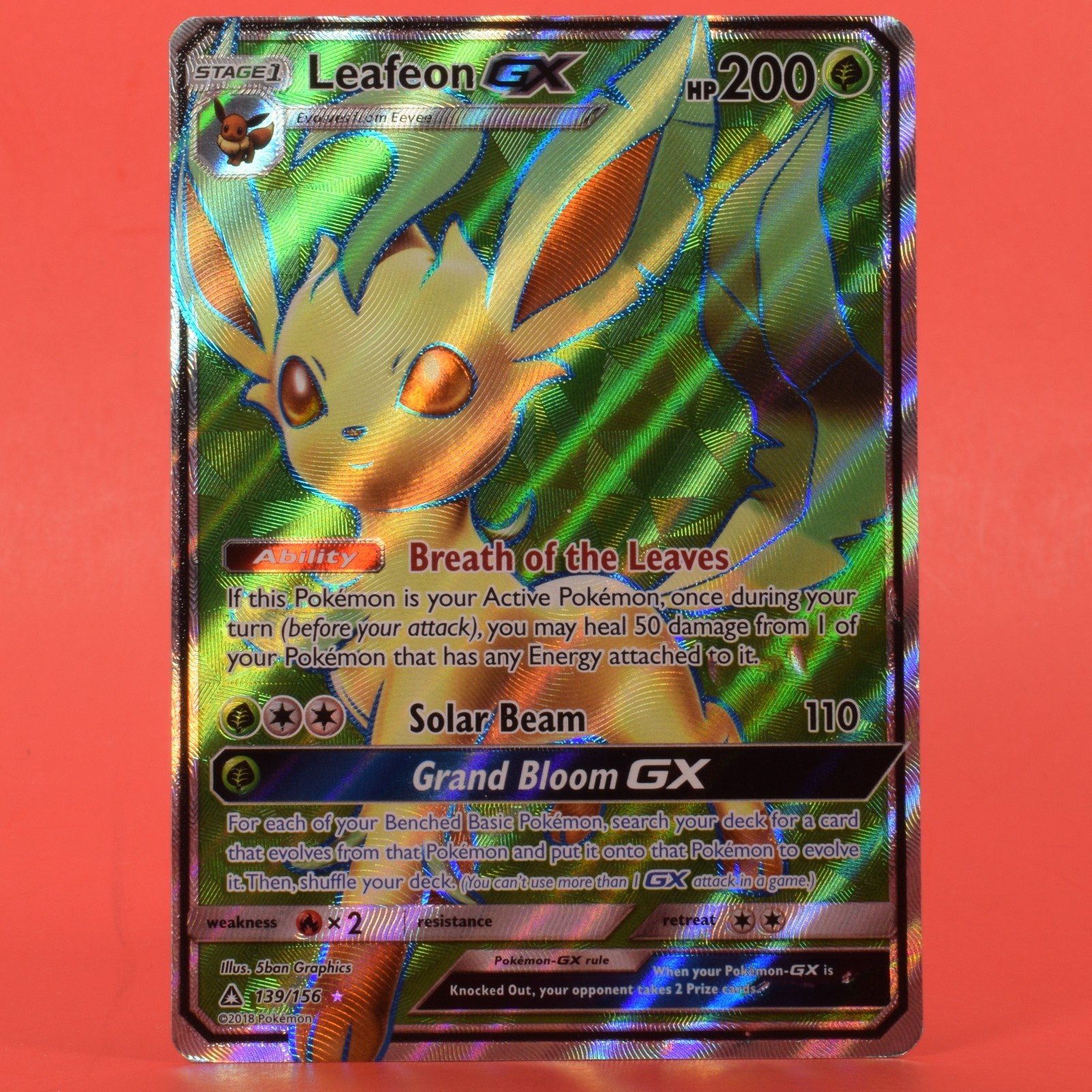 Pokemon TCG English Card Ultra Prism Leafeon GX 139/156 Full Art Holo