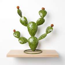 Handpainted Metal Prickly Pear Cactus Statue  Southwestern Garden Decor