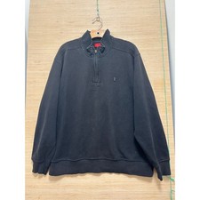 IZOD Mens Quarter Zip Pullover Sweatshirt Black Mock Neck Large Logo 3021
