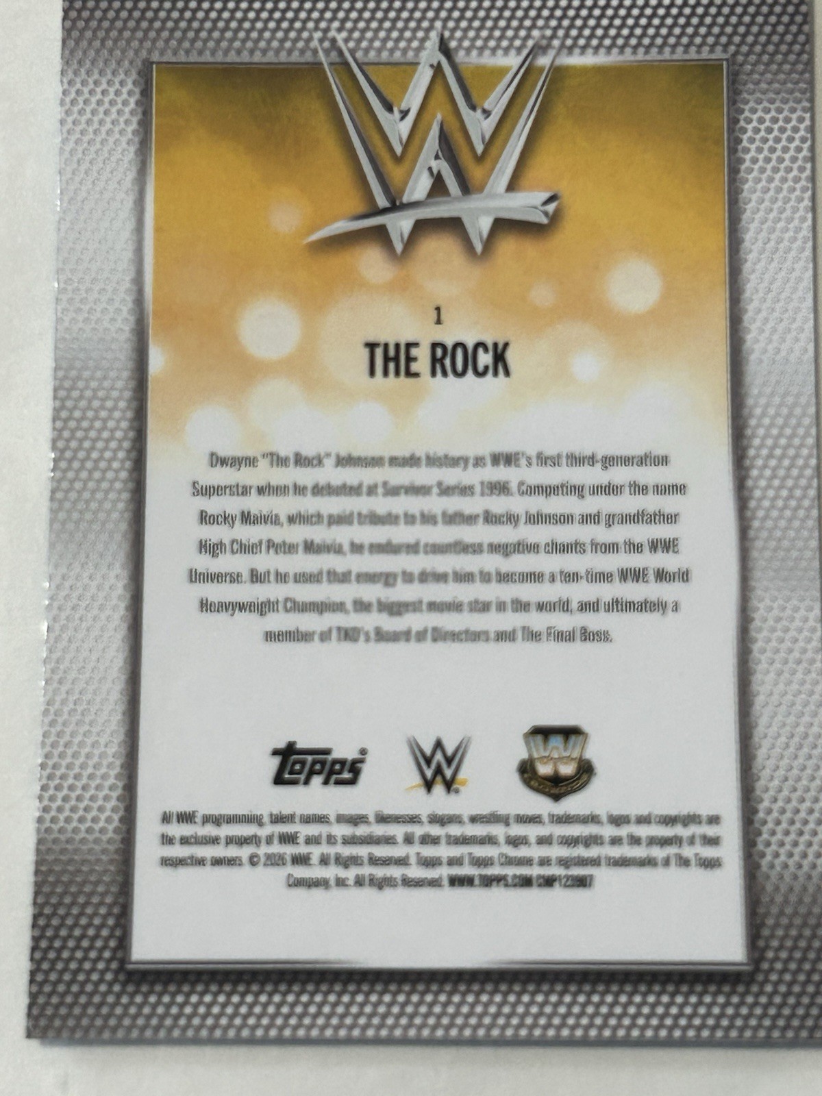 2026 Topps Chrome WWE The Rock Blue Refractor #/150 Dwayne Johnson view 3