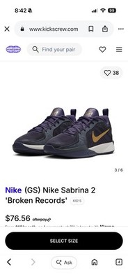 Nike Sabrina 2 KC Broken Record Girls Size 3 y Purple Basketball Shoes Sneakers