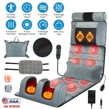 Full Body Electric Massage Mat Shiatsu Heated Back Massager Pad Cushion Mattress