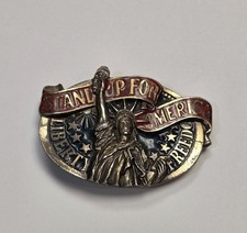 Vintage Patriotic Belt Buckle Stand Up For America Statue of Liberty Flag 1984