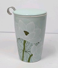 Tea Forte Mint Green Lotus Flower Ceramic Mug with Infuser and Lid