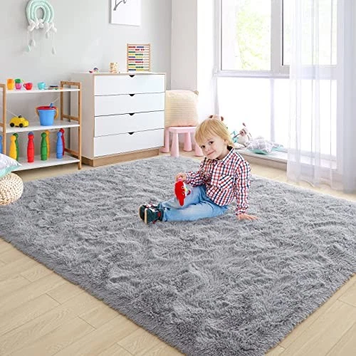 Alfombras grises ultra suaves para dormitorio 6x9 pies, alfombras peludas mullidas para estar  Foto 3 de 4