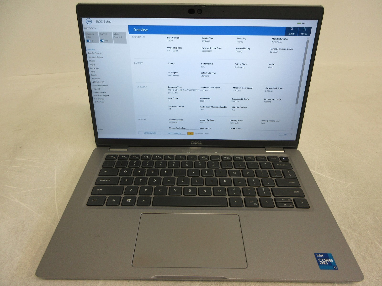 Dell Latitude 5420 Core i7-1185G7 3.00GHz 32GB RAM 1 TB HD No Power Adapter