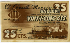 # SPAIN CIVIL WAR 1937 • SALLENT 25 CTS MUNICIPAL ☆ GUERRA CIVIL ESPAÑOLA ☆D1679