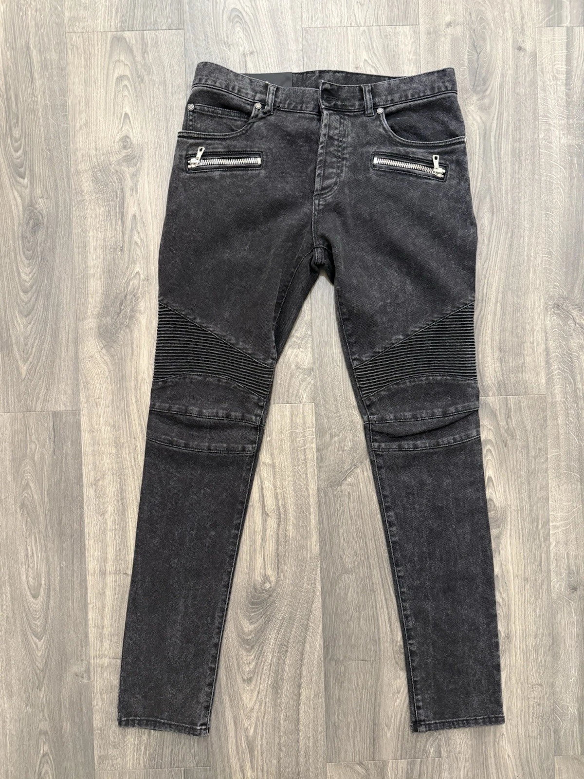 Balmain — Balmain Men’s Slim Fit Ribbed Biker Jeans Black bleached Size 32