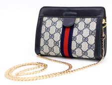 GUCCI VINTAGE GG Supreme Shoulder Bag Sherry Navy Small Classic Authentic