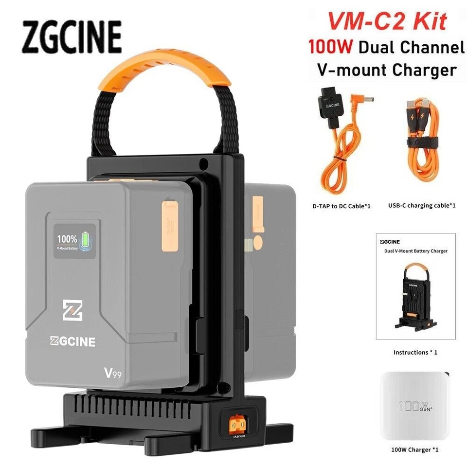 ZGCINE VM-C2 V-Mount Akku 100W Dual-Channel USB-C PD Schnellladegerät Adapter DE