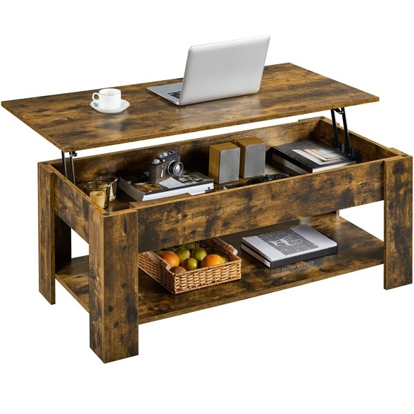 Lift Up Coffee Table, Wooden Lifting Coffee Table for Living Room, Rustic Brown