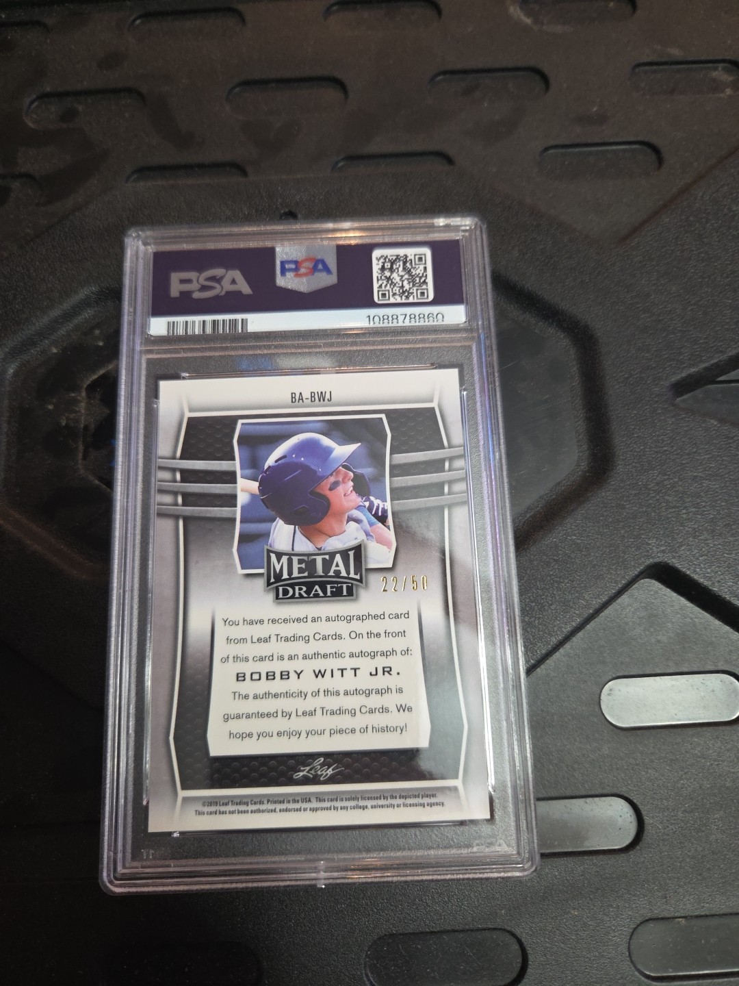 2019 Bobby Witt JR Leaf Metal Draft Autograph-Silver PSA 9 22/58 RARE view 3