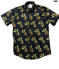 Halloween Button Up Shirt Skulls Horror totem Ghost witch creepy  Spooky Shirt L