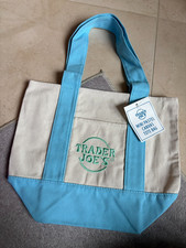 Trader Joe s Mini Canvas Reusable Tote Bag Brand New with Tag Black Orange Blue