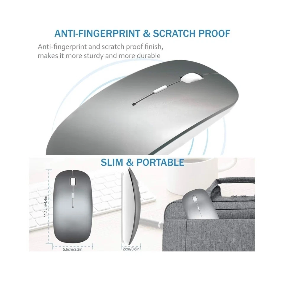 Azmall Bluetooth 4.0 Wireless Optical Rechargeable Silent Mouse Slim Portable - Image 4 of 4