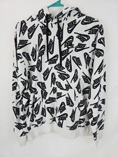 Nike White Hoodie All Over Black Logo Print Men's MEDIUM Pullover Sweatshirt
