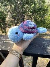 Soft Yarn Handmade Crochet Amigurumi Plushie Blue Turtle Stuffed Animal 8.5  