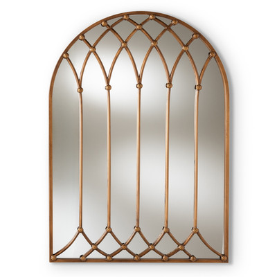 New Cathedral Windowpane Style Arched Wall Mirror in Antique Bronze 45''