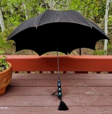 Vtg Wood Handle Coated In Lucite Or Resin All Original Parasol Umbrella W/Canopy