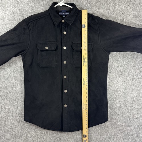 Tommy Hilfiger Jacket Mens Medium Black Red Plaid Lined Faux Suede Shirt Coat - Picture 9 of 12