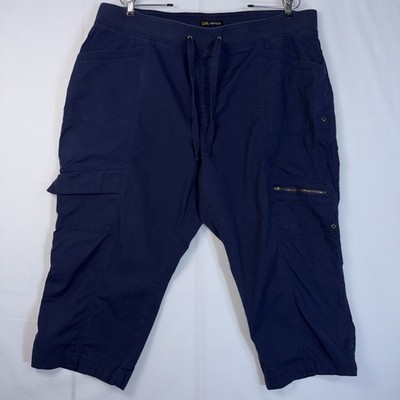 Lee Relaxed Fit Women's Cargo Capri Pants Navy Blue Elastic Waist Size 20W Med.