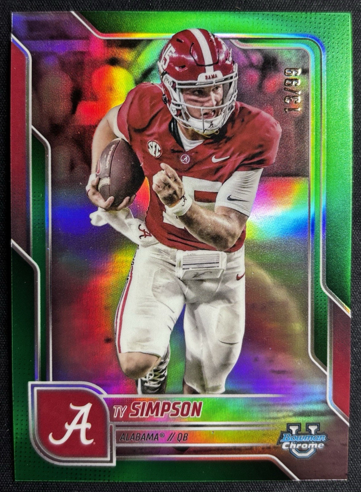 TY SIMPSON #151 Green Refractor /99 Alabama - 2025 Bowman Chrome U