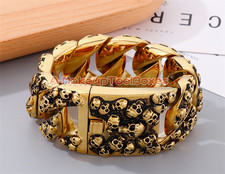 Heavy Rock Gothic Punk Biker Stainless Steel Skull Chain Bangle Bracelet J75