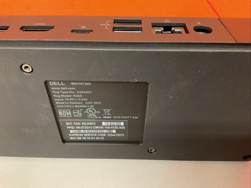 Dell WD19TBS Thunderbolt 3 USB-C DisplayPort Dock Station w/ 180w Power Adapter - Afbeelding 4 van 6