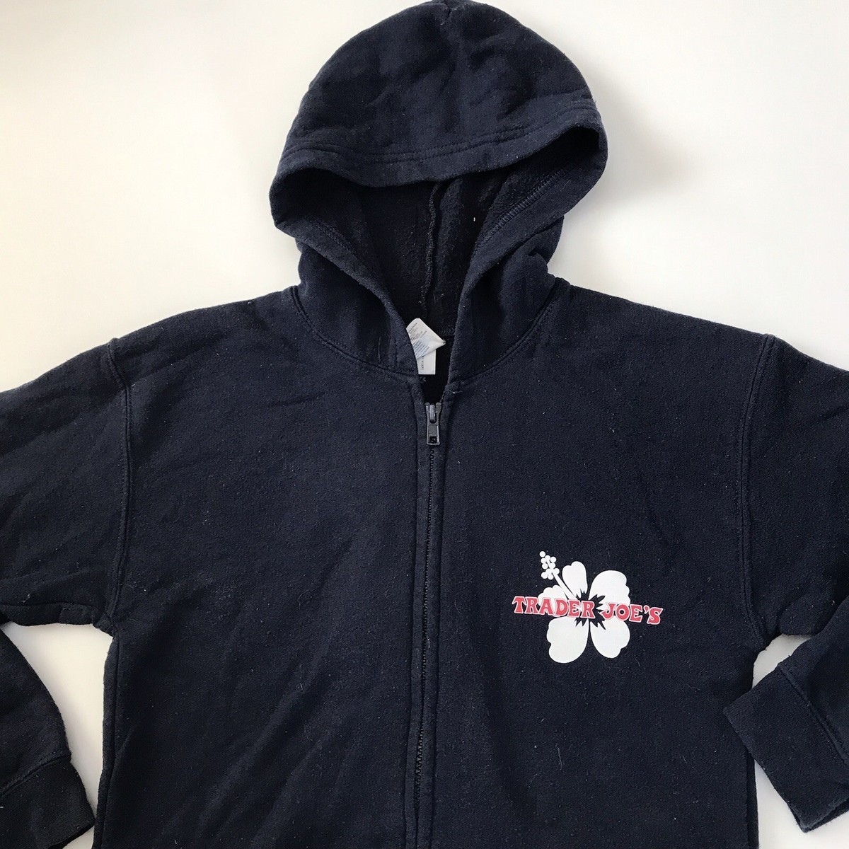 Trader Joes Full Zip Hoodie Jacket XS Navy Blue Hibiscus Flower