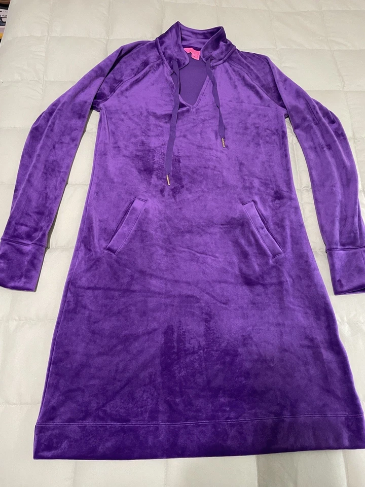 Lilly Pulitzer Cassi Velour Dress Purple Berry XS Soft Whimsygoth Holiday Party - Image 3 of 4