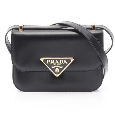 PRADA Emblem BOX CALF Crossbody Umhängetasche 1BD339MTO Leder Schwarz Gebrauc...