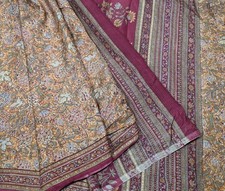 Vintage Silk Saree, 100 Pure Silk Fabric, 5 Yards Ethnic Indian Printed Sari
