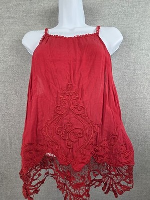 Rue 21 Tank Top XL Red Embroidered Lace VTG Y2K Coquette Romantic Babydoll Fairy