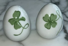 D. Porthault Limoges Green Clovers Trèfles Porcelain Salt & Pepper Shakers