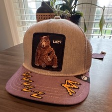 Goorin Bros Trucker Hat Bear Patch Mesh Back Adjustable Purple Beige Animals