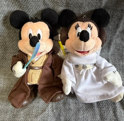 Star Wars Mickey Jedi Knight & Minnie Princess Leia Plush Keychain