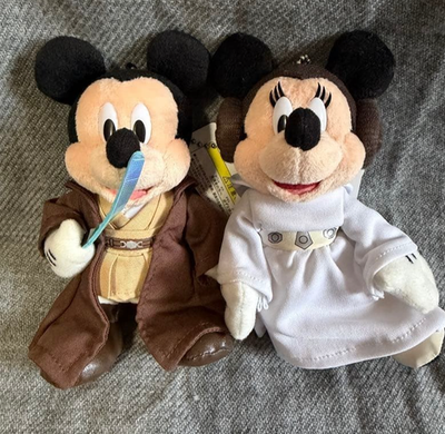 Star Wars Mickey Jedi Knight & Minnie Princess Leia Plush Keychain