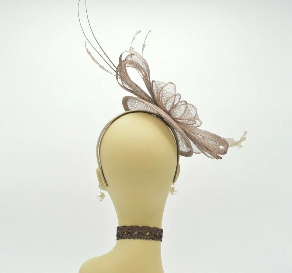 SF542 (taupe) Kentucky Derby Iglesia Boda Pascua Fiesta del Té Sinamay Fascinator Foto 4 de 4