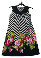 Carole Little Dress Womens Size 4 Black White Striped Floral Pattern Sleeveless