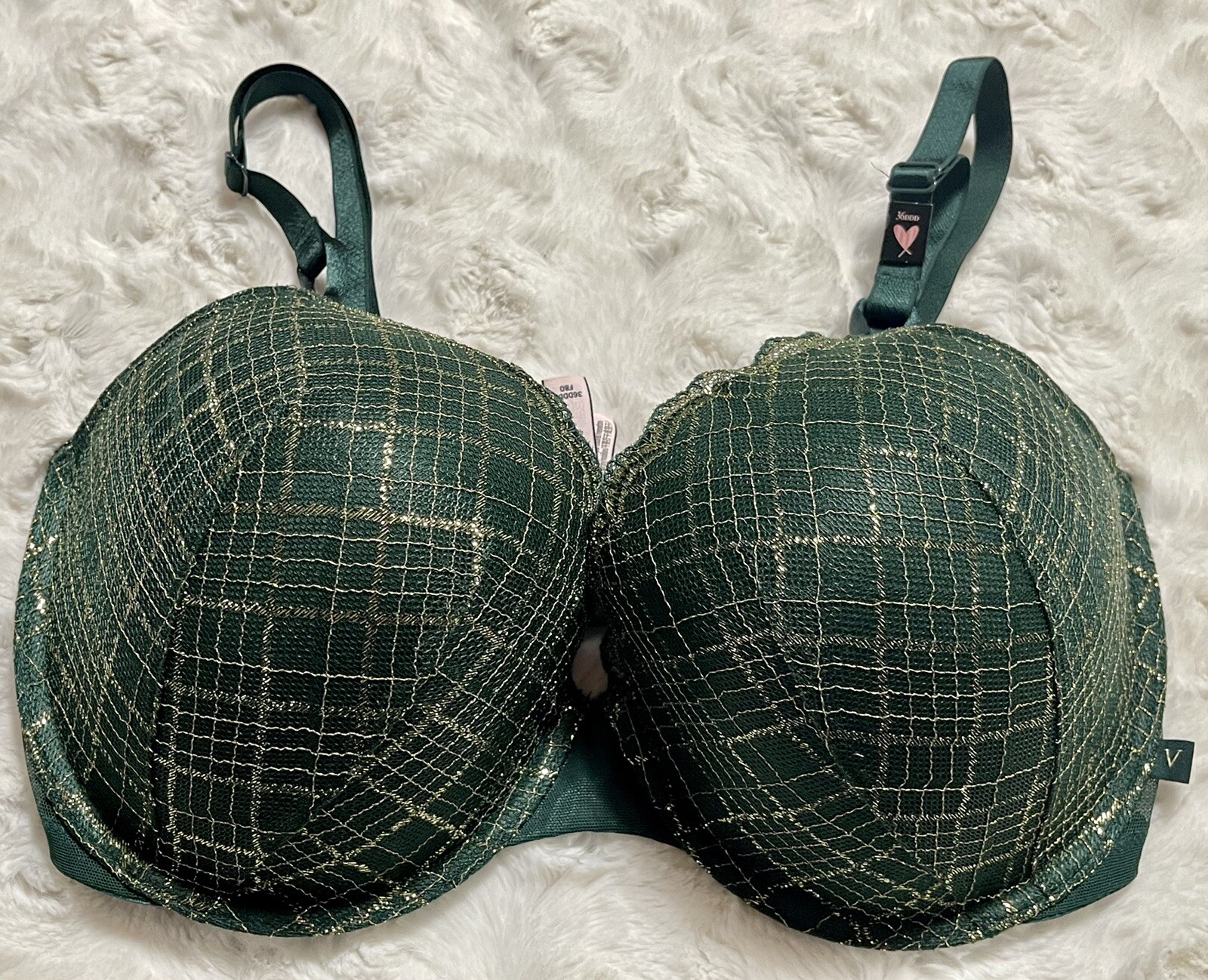 NWT Victorias Secret Sexy LINED DEMI Emerald Green Gold Plaid Bra 36DDD ...