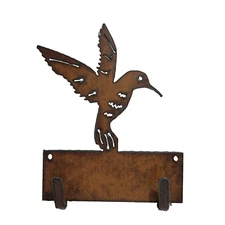 Hummingbird Rustic Industrial Wall Hanger With Hooks Brown Handmade