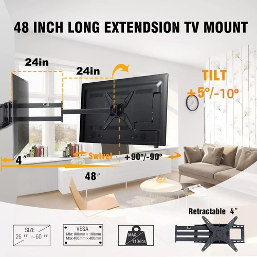WHYFONE Long Reach TV Wall Bracket with 1219mm Articulating Arms, 90 Degree Rota - Picture 4 of 11