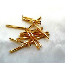 CLEARANCE Czech 20mm 3/4" GOLD TWISTED GLASS TUBE BUGLE BEADS Approx. 200 beads