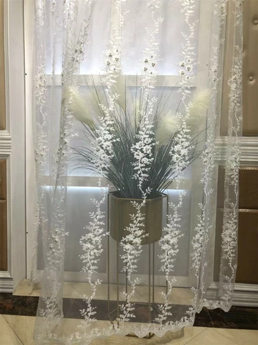 Prinzessin Stil Perlen Ranken Stickerei Transparent Tüll Vorhang für Wohnzimmer 1 Panel - Bild 6 von 7